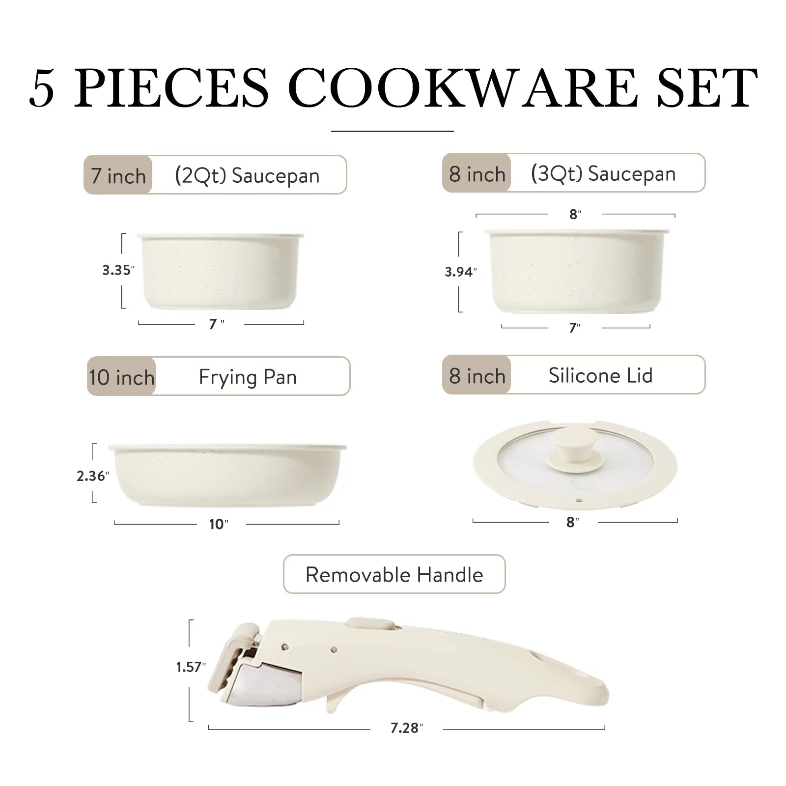 CAROTE 5-Piece Nonstick Cookware Set, detachable handle, Nonstick cookware set