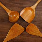 4-Piece Gold Wood Kitchen Utensil Set