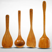 4-Piece Gold Wood Kitchen Utensil Set