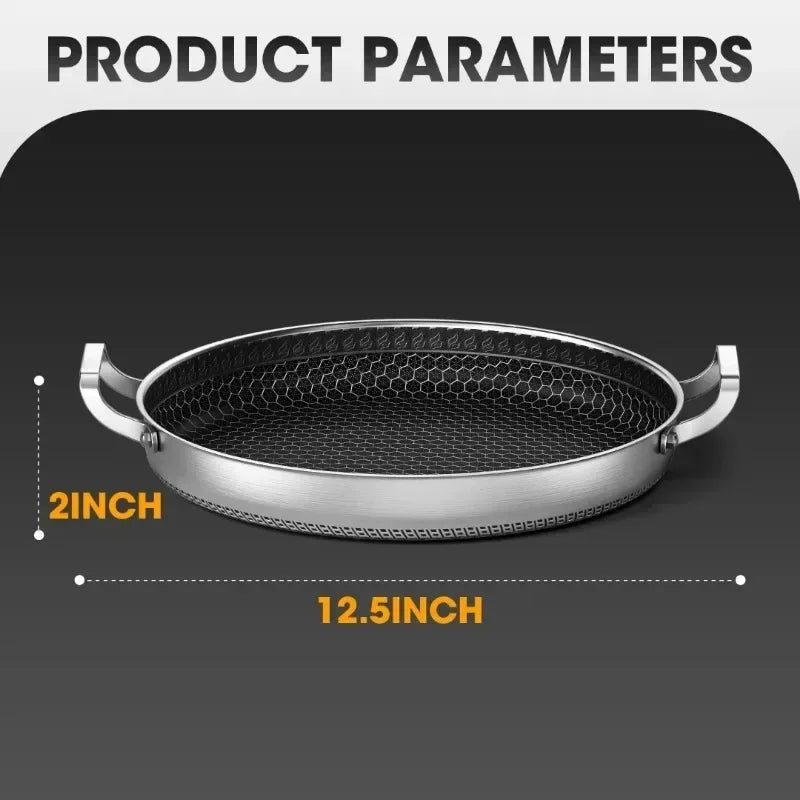 Home Kitchen 316L Stainless Steel Frying Pan Braised Pot with Glass Lid Double Handle Nonstick Cooking Pots Suitable All Stove