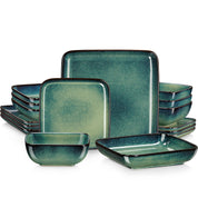 Ceramic Dinner Set Green Square Tableware 16 Piece