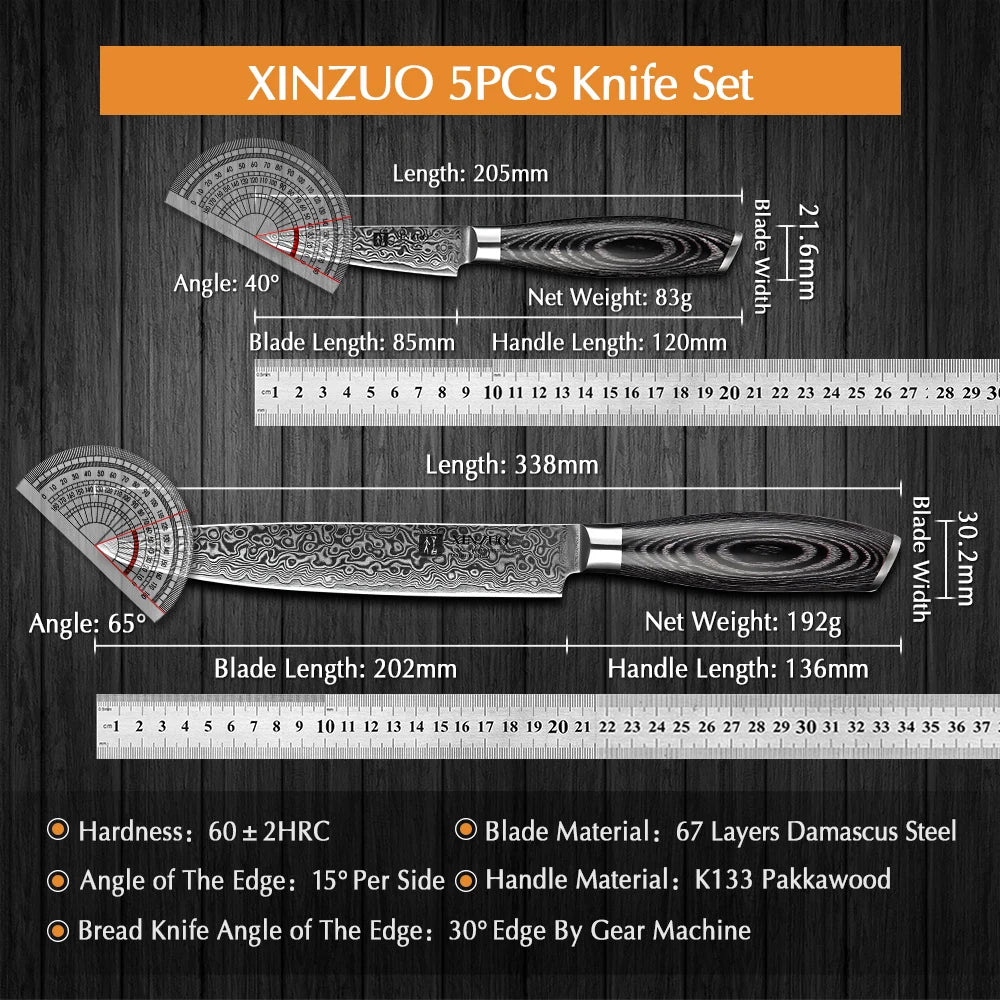 XINZUO 67-Layer Damascus Knife Set