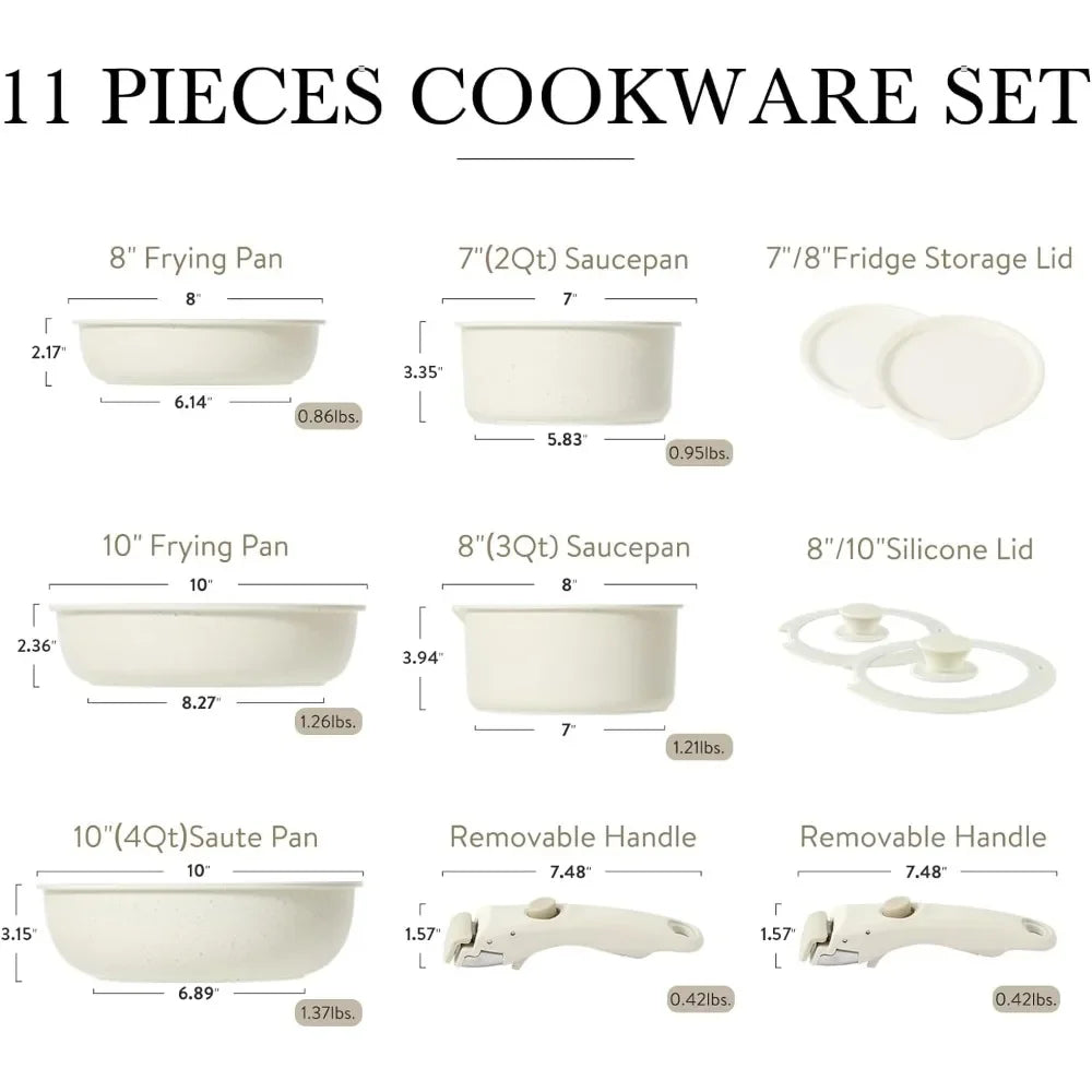 CAROTE 11-Piece Nonstick Cookware Set, detachable handle, granite- coated stainless steel