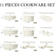 CAROTE 11-Piece Nonstick Cookware Set, detachable handle, granite- coated stainless steel