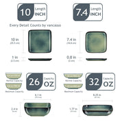 Ceramic Dinner Set Green Square Tableware 16 Piece